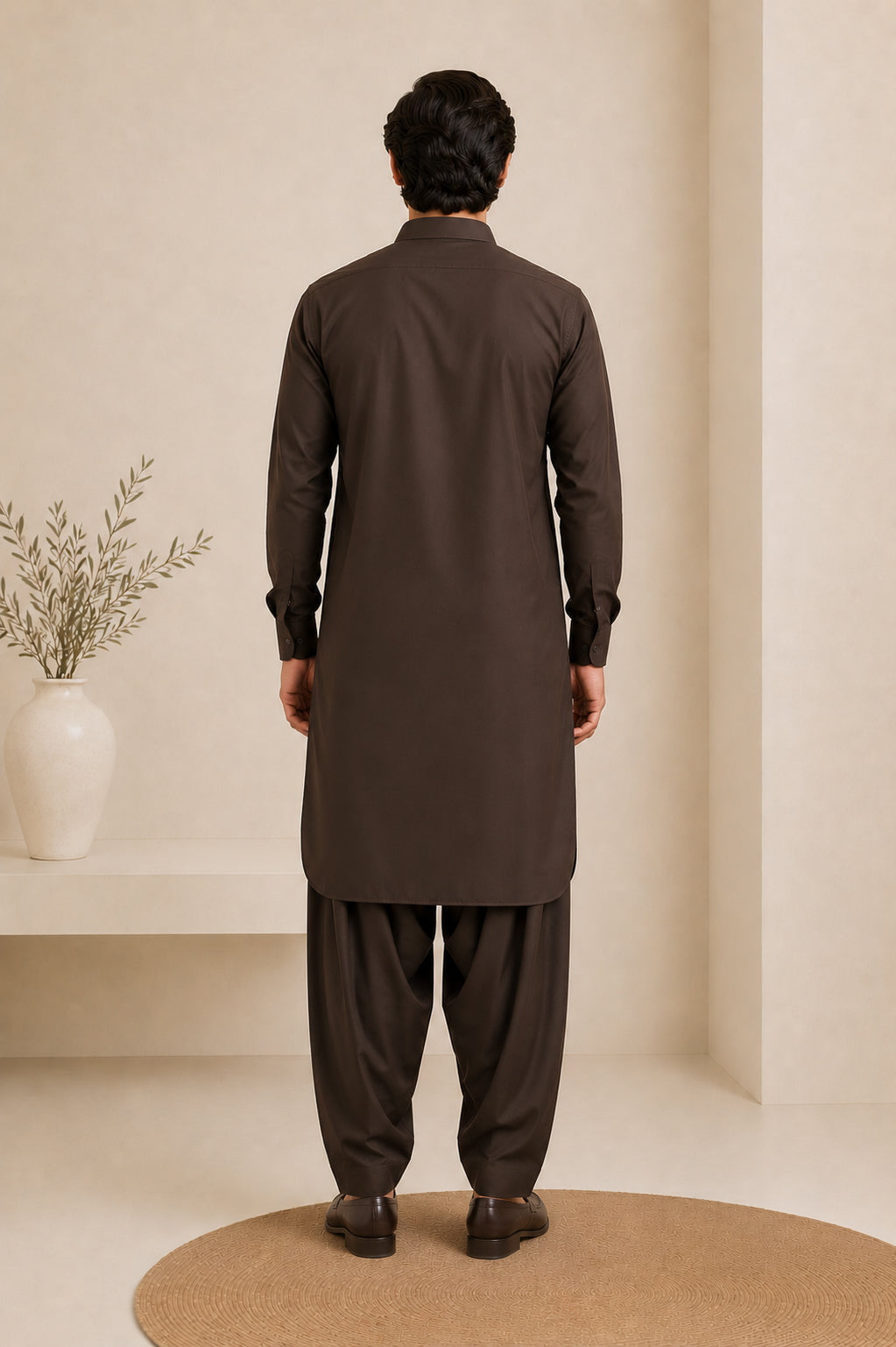 Dark Brown French Collar Kameez Shalwar - Men - Men