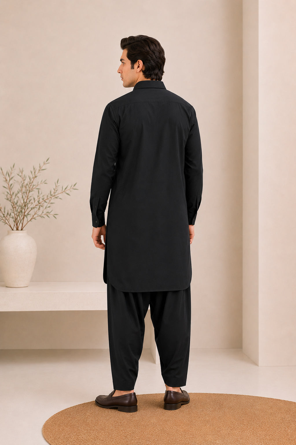 Black French Collar Kameez Shalwar - Men - Men