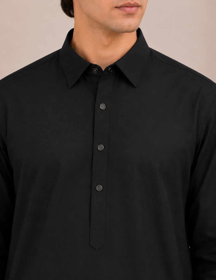 Black French Collar Kameez Shalwar - Men - Men