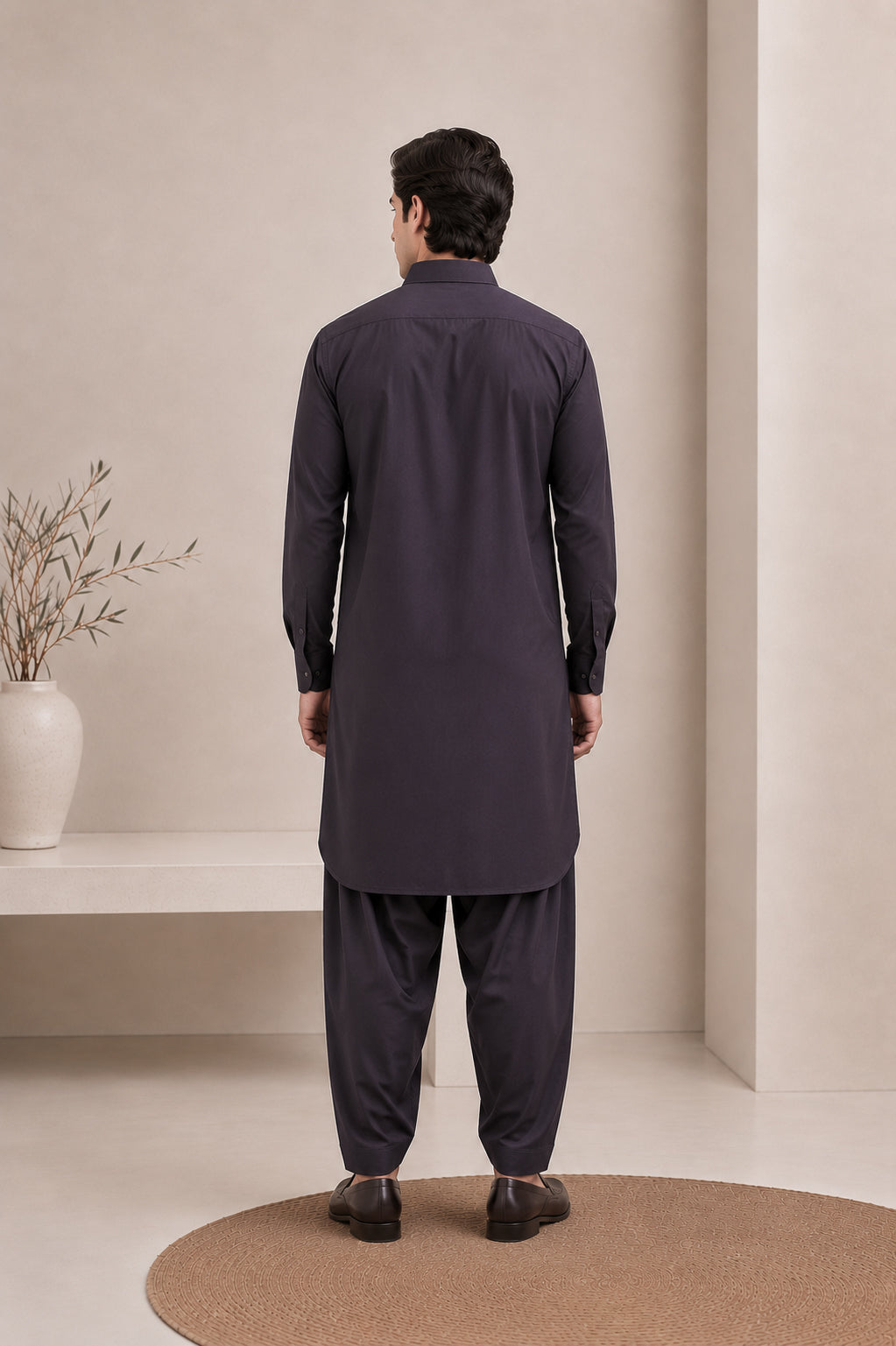 Deep Purple French Collar Kameez Shalwar - Men - Men