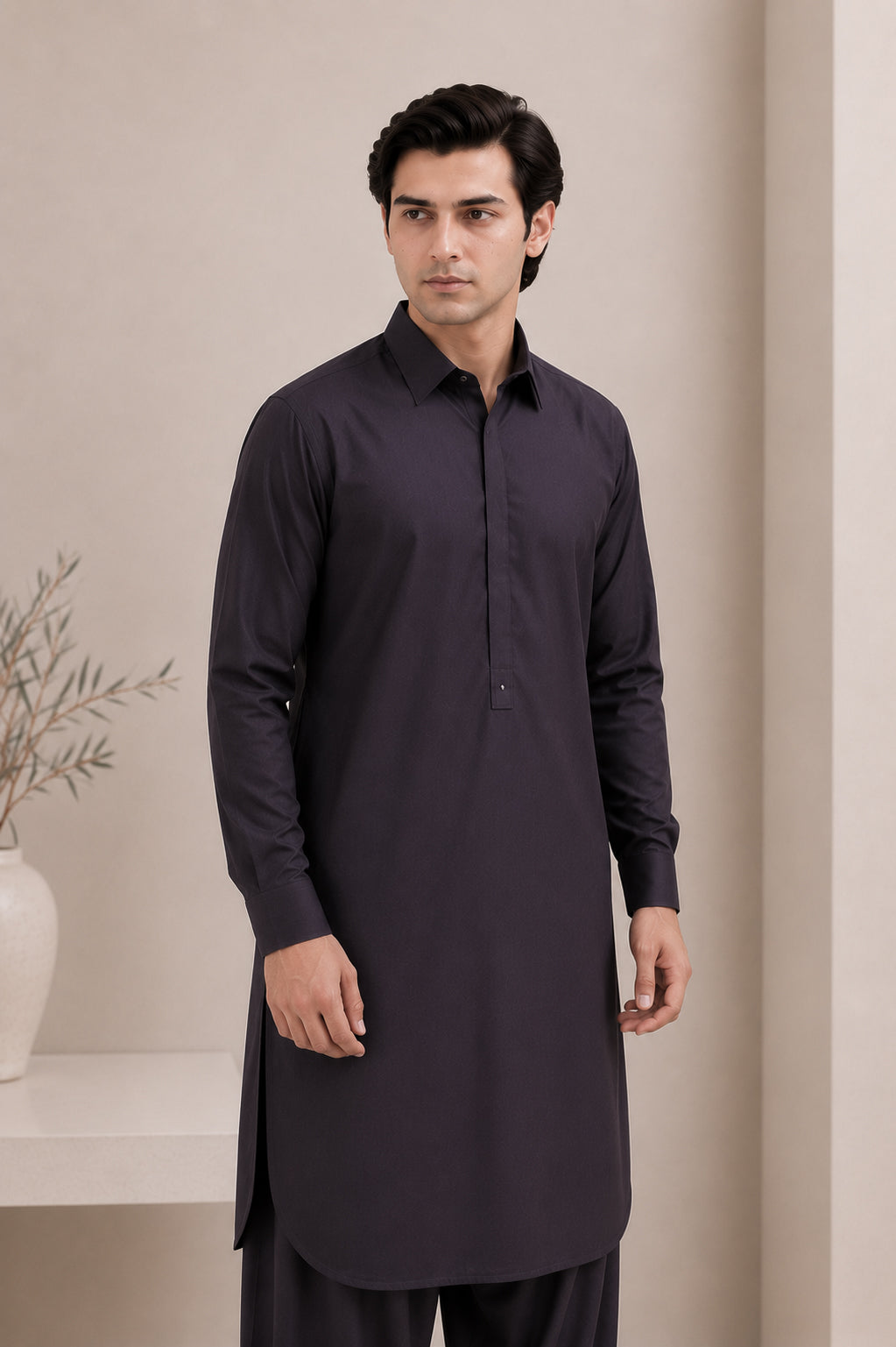 Deep Purple French Collar Kameez Shalwar - Men - Men