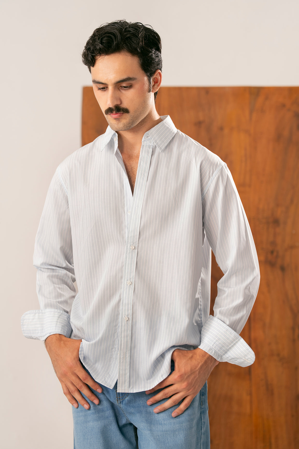 Mist Blue Fine Stripe Casual Shirt - Men
