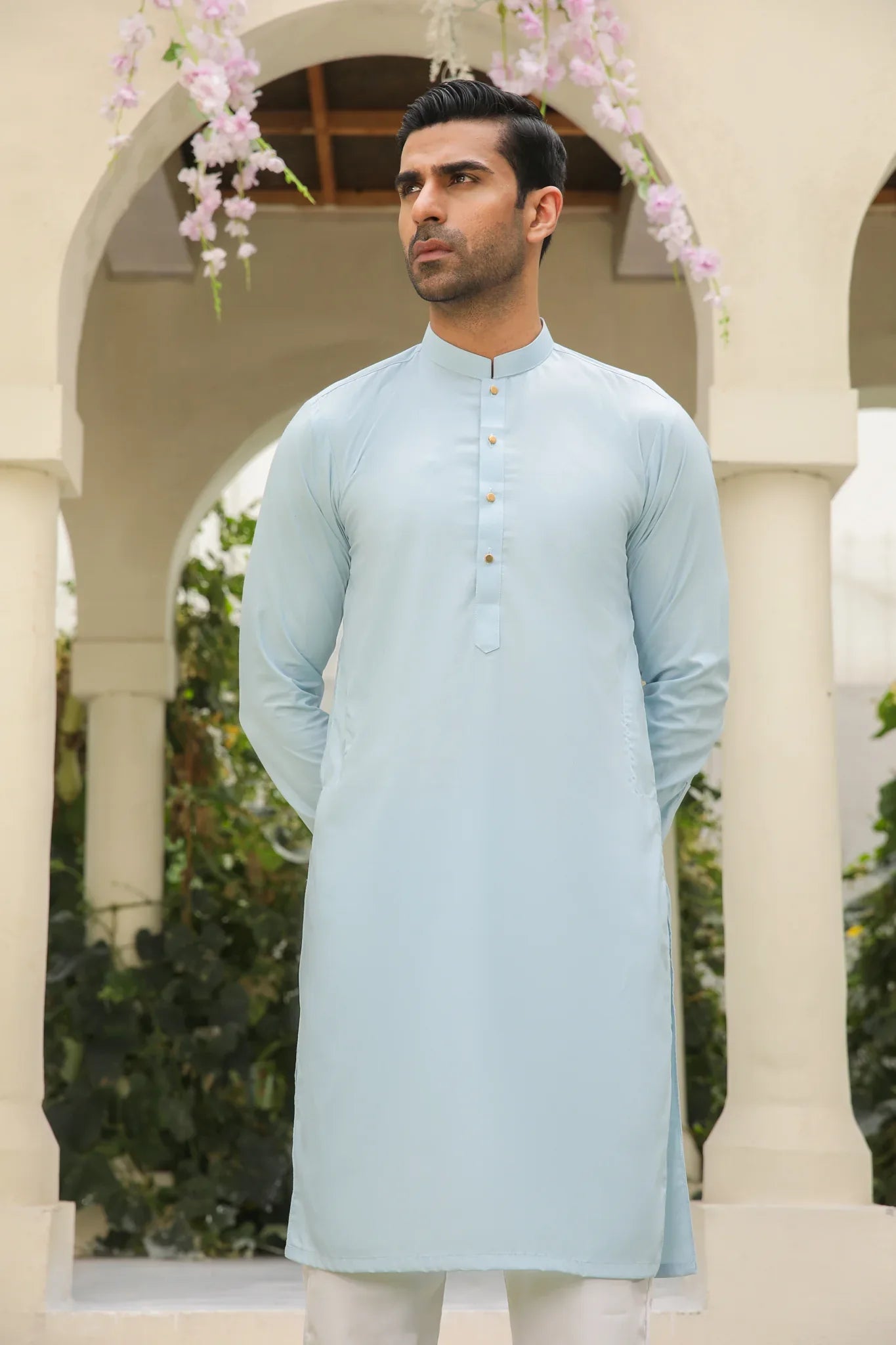 Sky Blue Kameez Shalwar/Trousers - Men - Plain