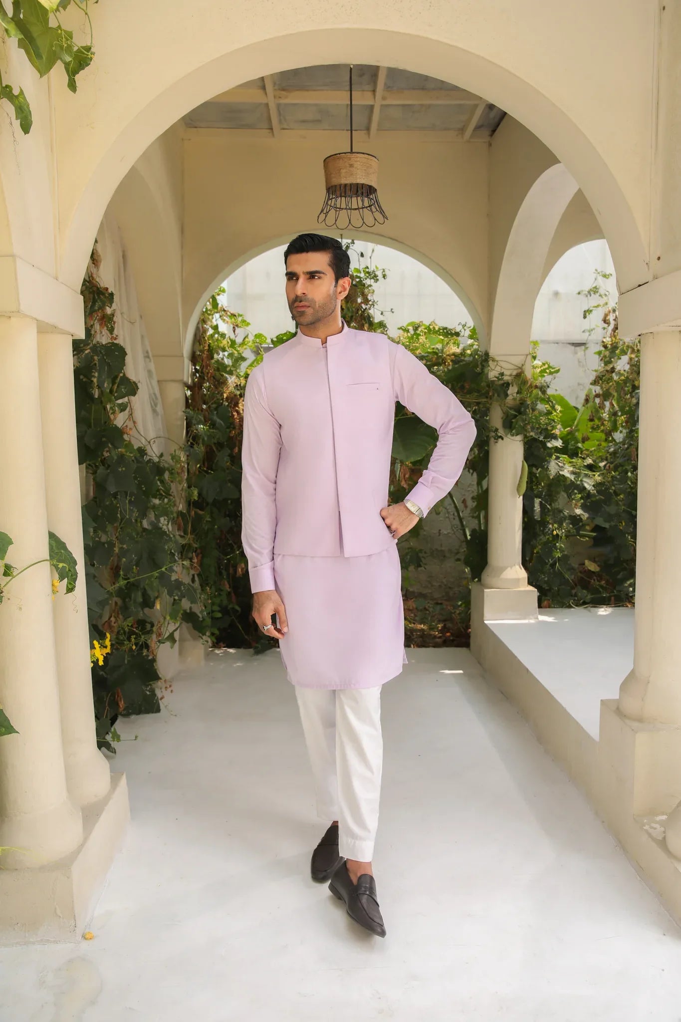 Lilac Kurta Trouser & Waistcoat - Men - 3 Piece