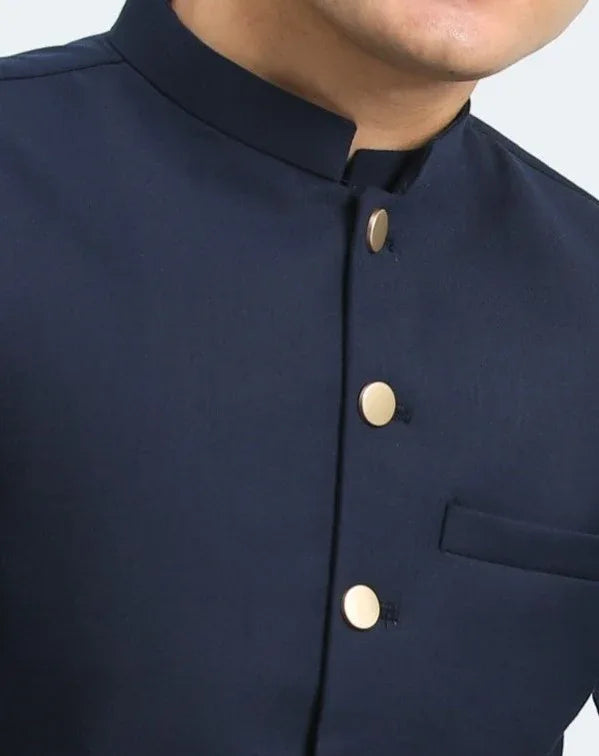 Navy Blue waistcoat and Off White kurta trouser - 3PC - Men