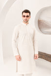 Off White Cotton Embroidered Kurta Trouser - Men