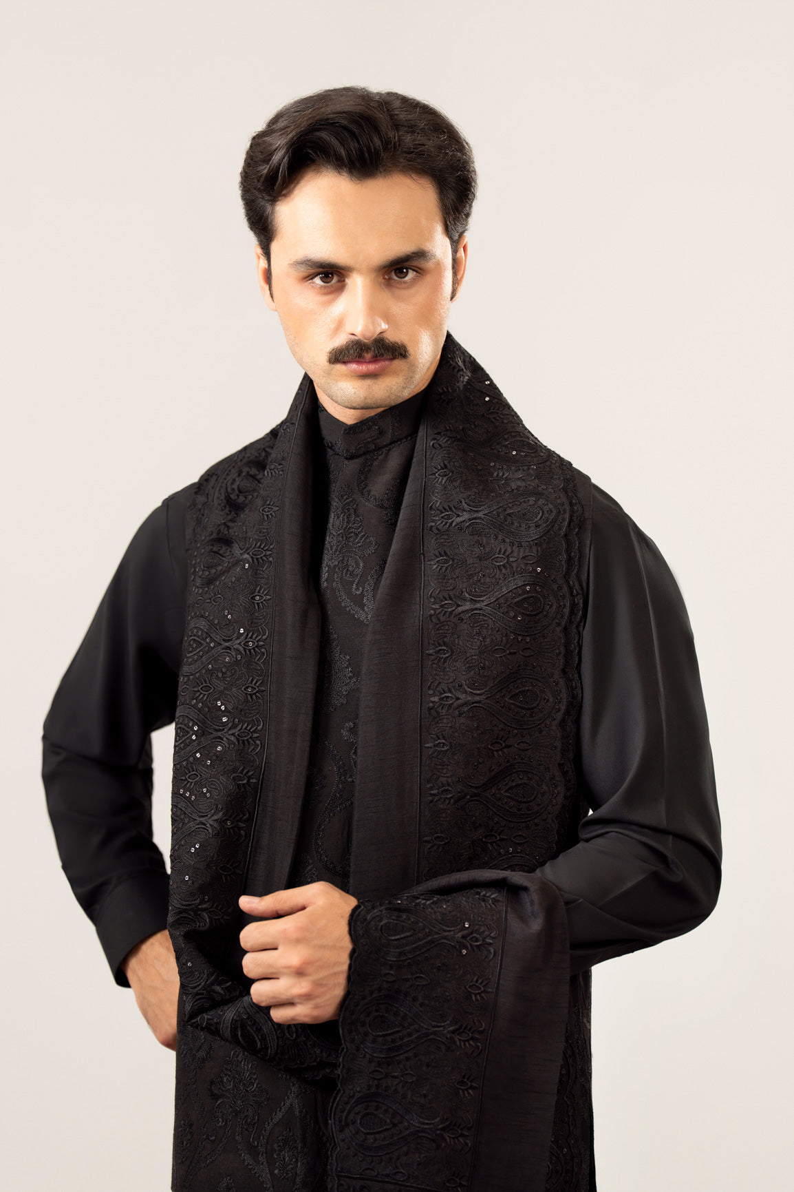 Black Kurta Trouser with Embroidered Waistcoat - 3PC