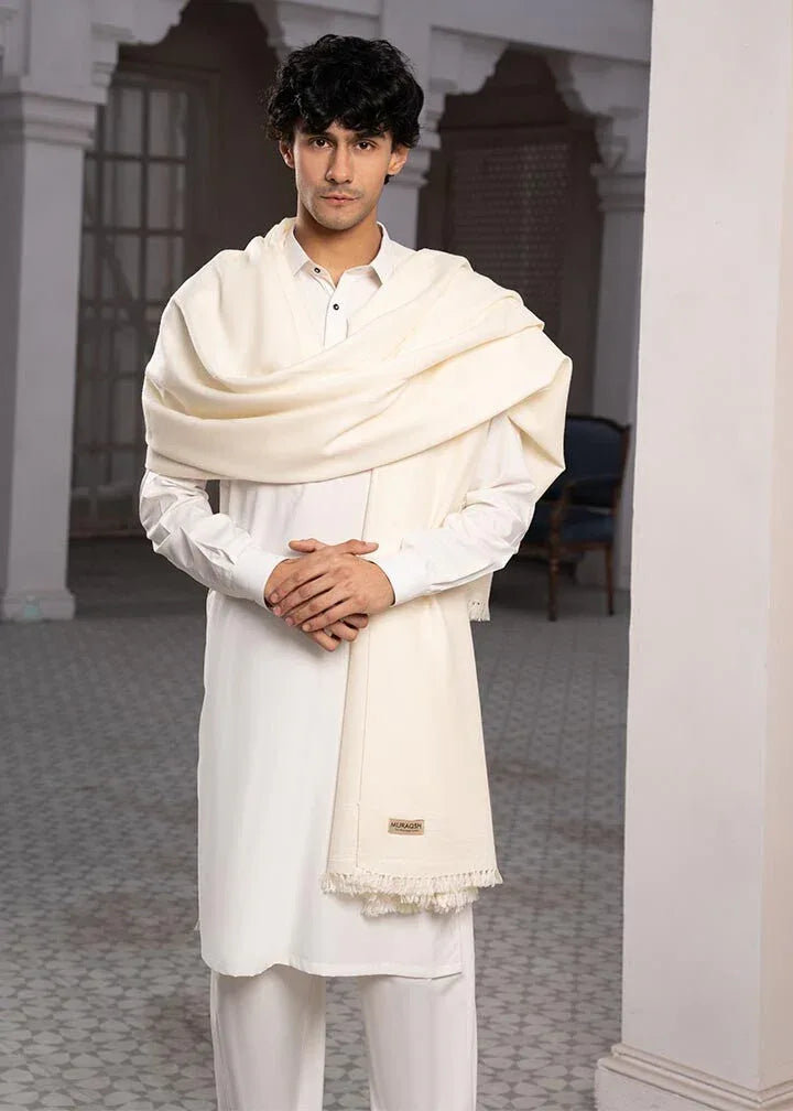 Off White Wool Shawl - Men - Muraqsh -- Menswear