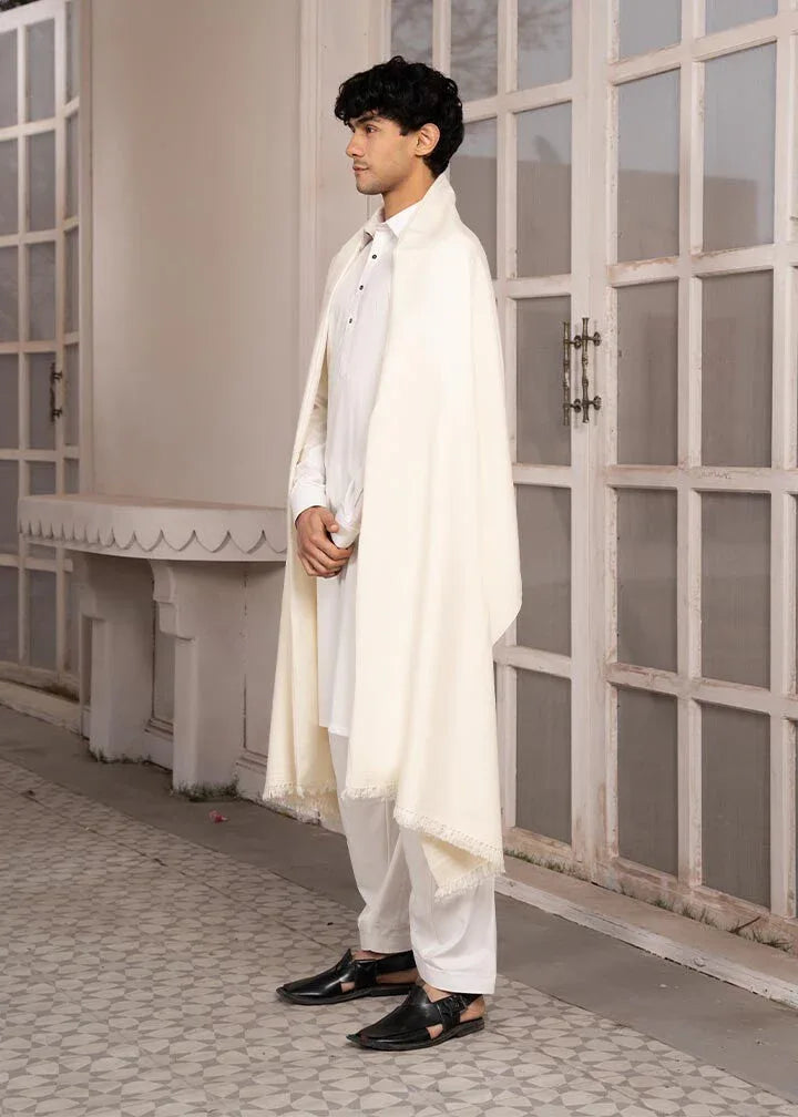 Off White Wool Shawl - Men - Muraqsh -- Menswear