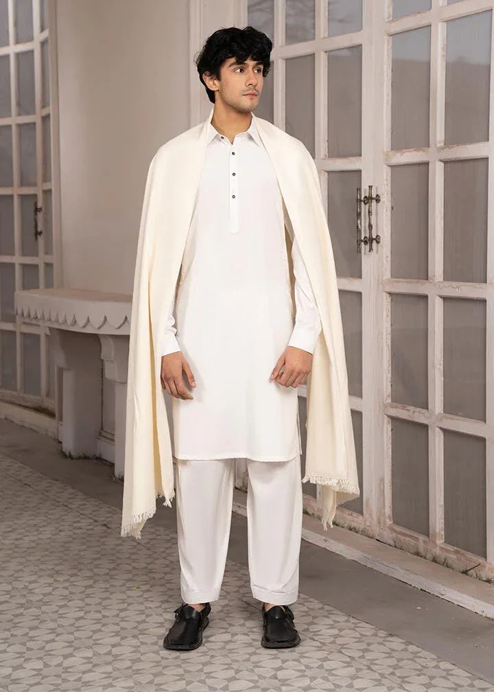 Off White Wool Shawl - Men - Muraqsh -- Menswear