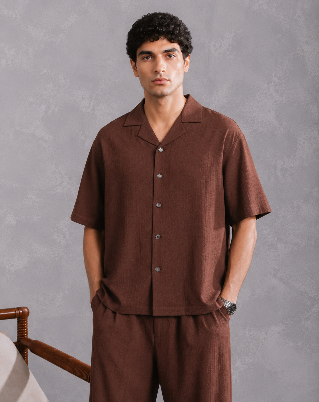 Brown Cotton Blended Coord Set - 2PC - Men - Men
