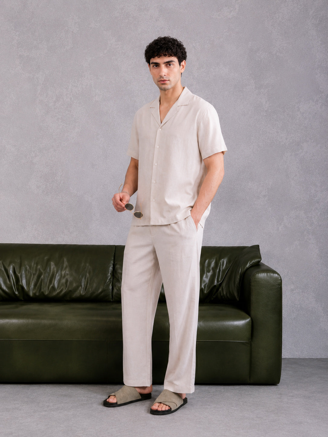 Beige Cotton Blended Coord Set - 2PC - Men - Men