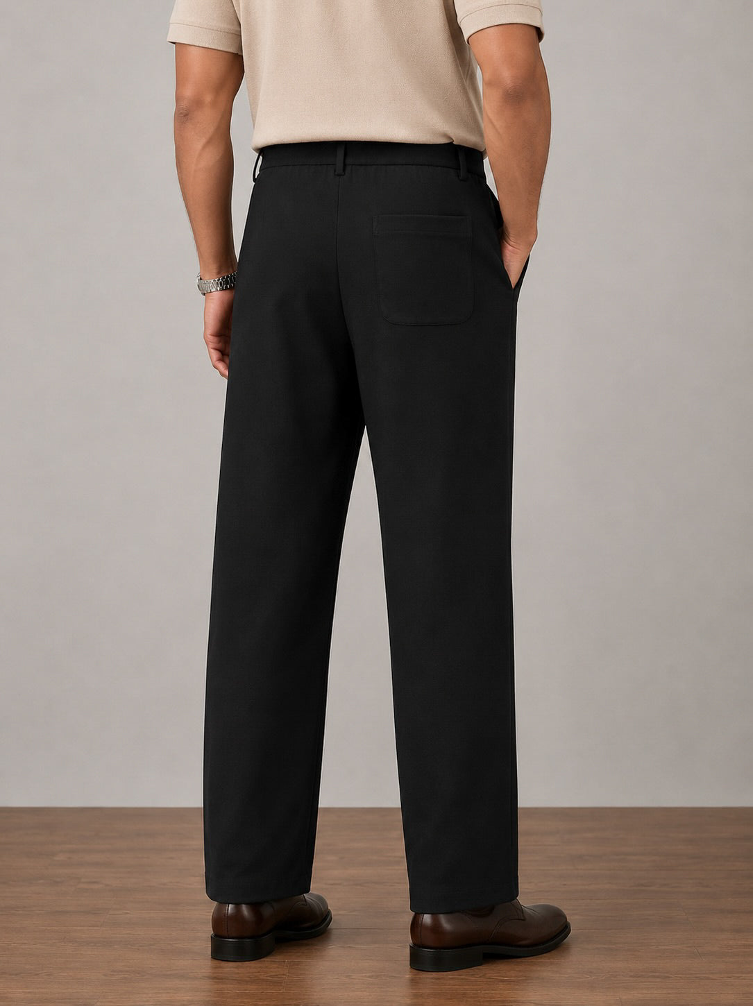 Black Pleated Straight Fit Pants - Men