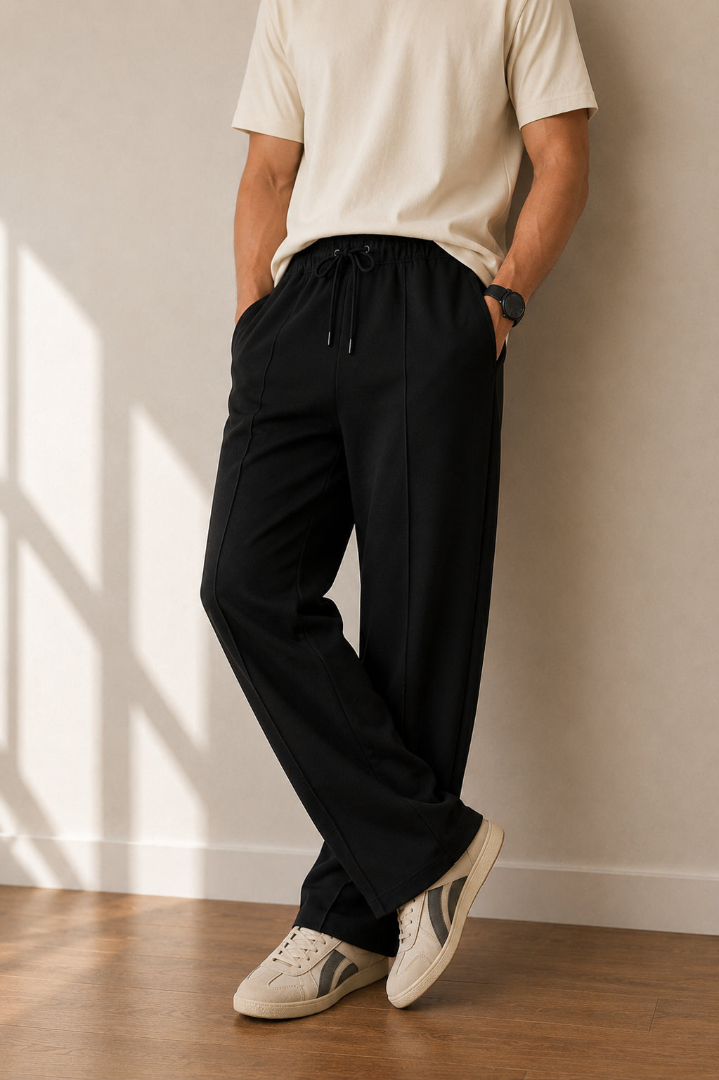 Black Interlock Straight Fit Trouser - Men