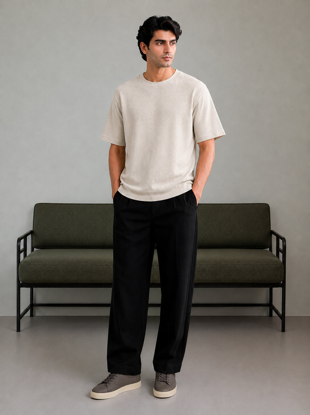 Off White Waffle Knit Oversized Tee - Men