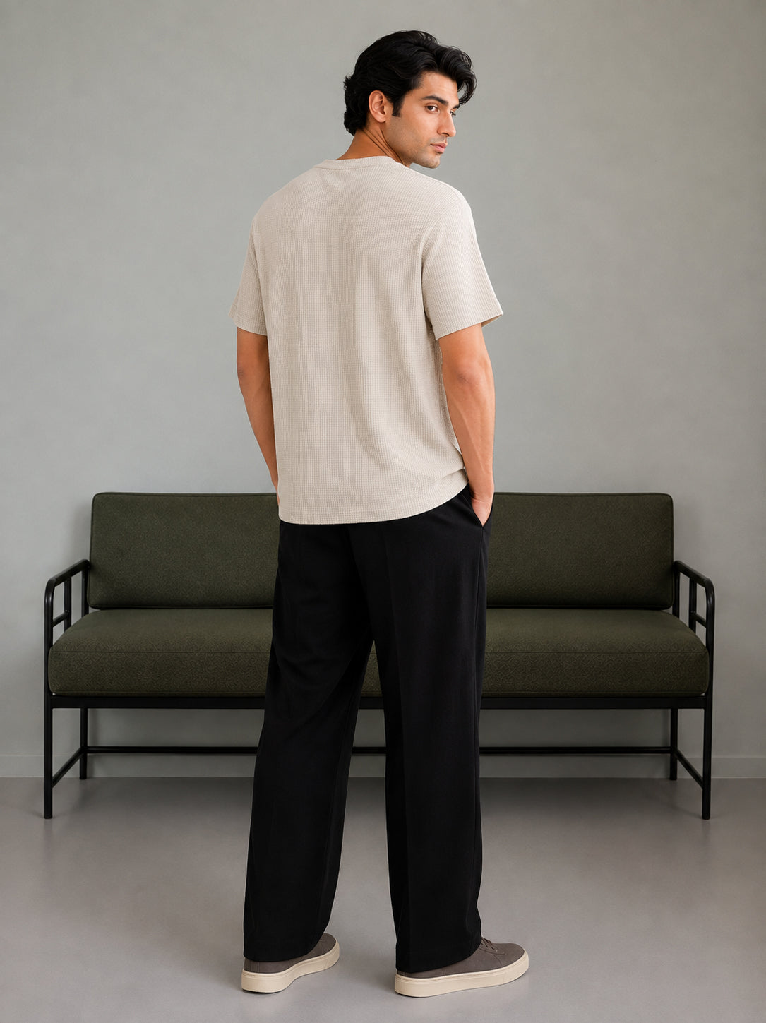 Off White Waffle Knit Oversized Tee - Men