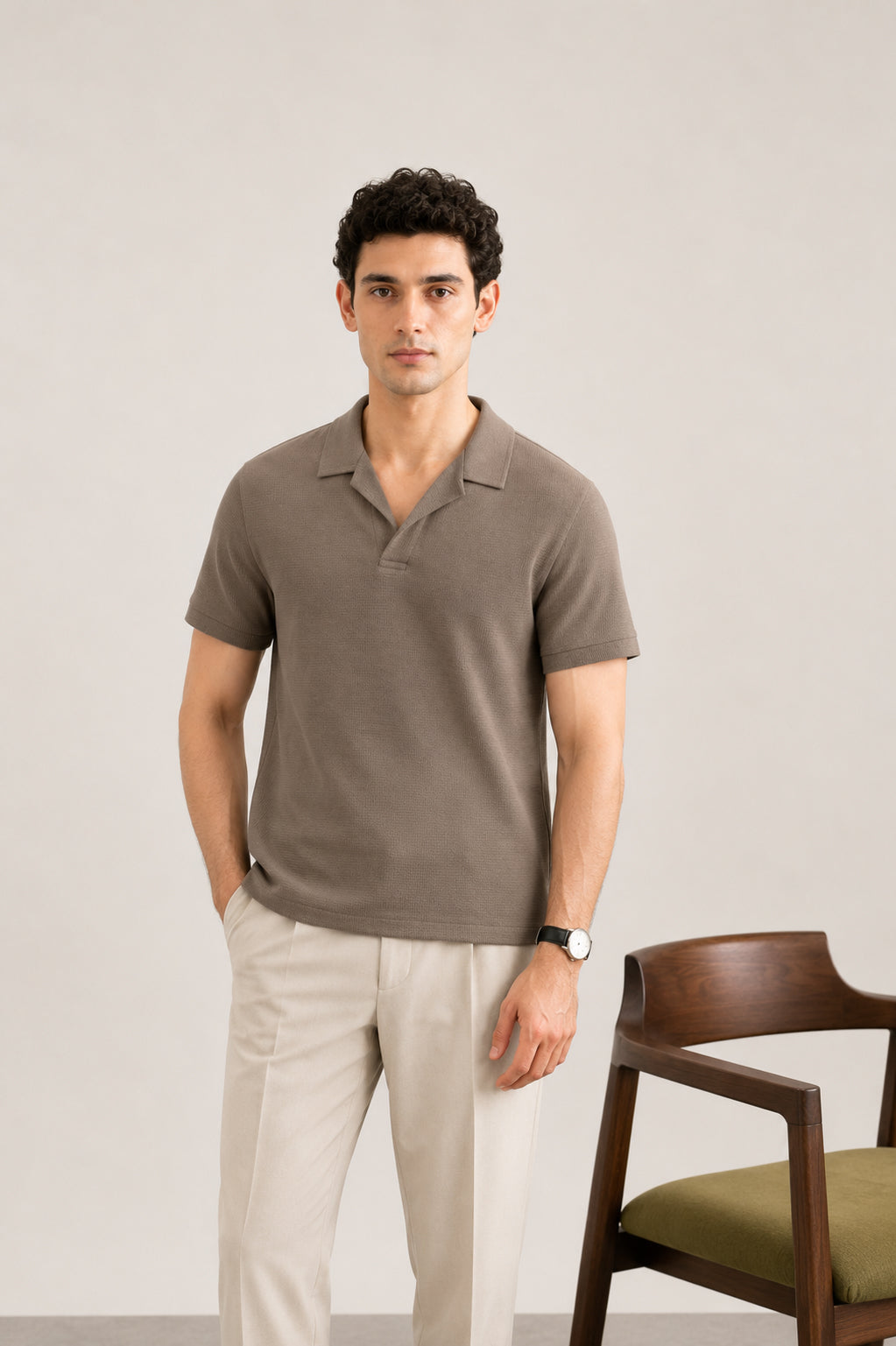 Light Brown Waffle Revere Polo - Smart Fit - Men - Men