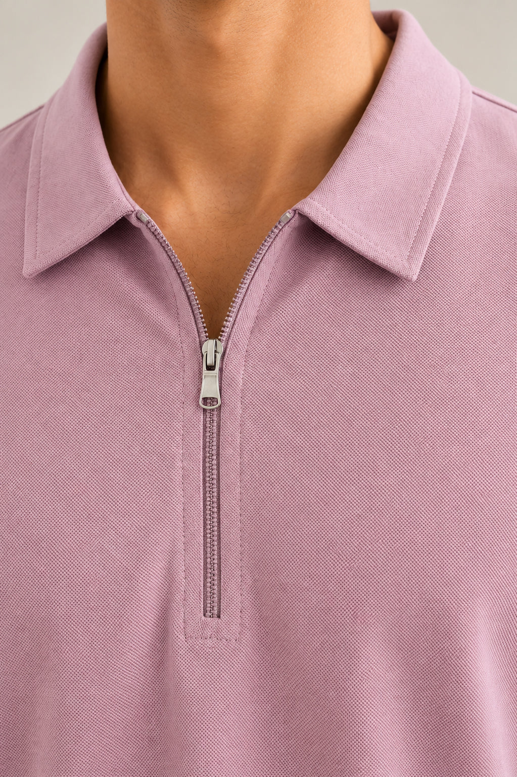 Light Pink Basic Zipper Polo - Smart Fit- Men