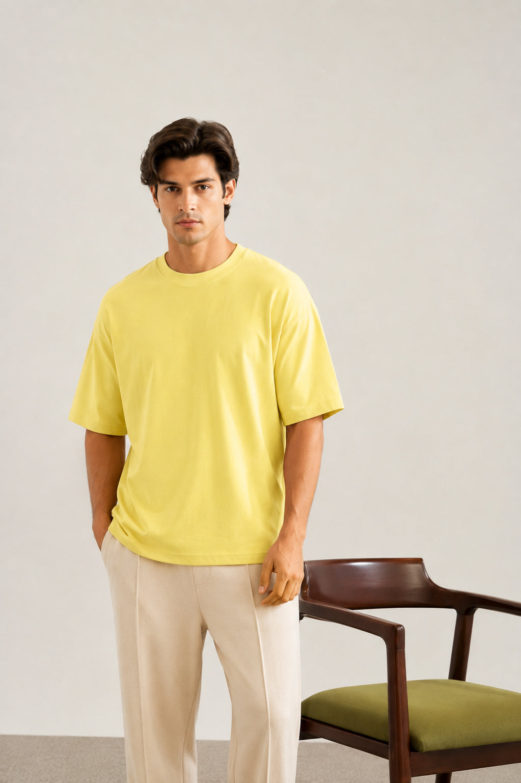 Yellow Interlock Oversized Tee - Men