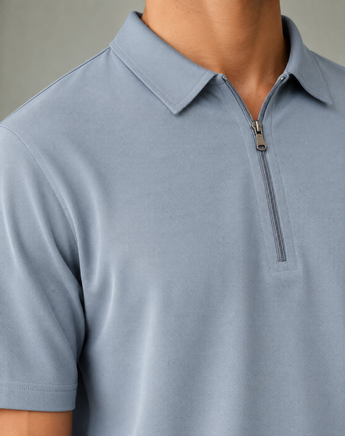 Sky Blue Basic Zipper Polo - Smart Fit- Men