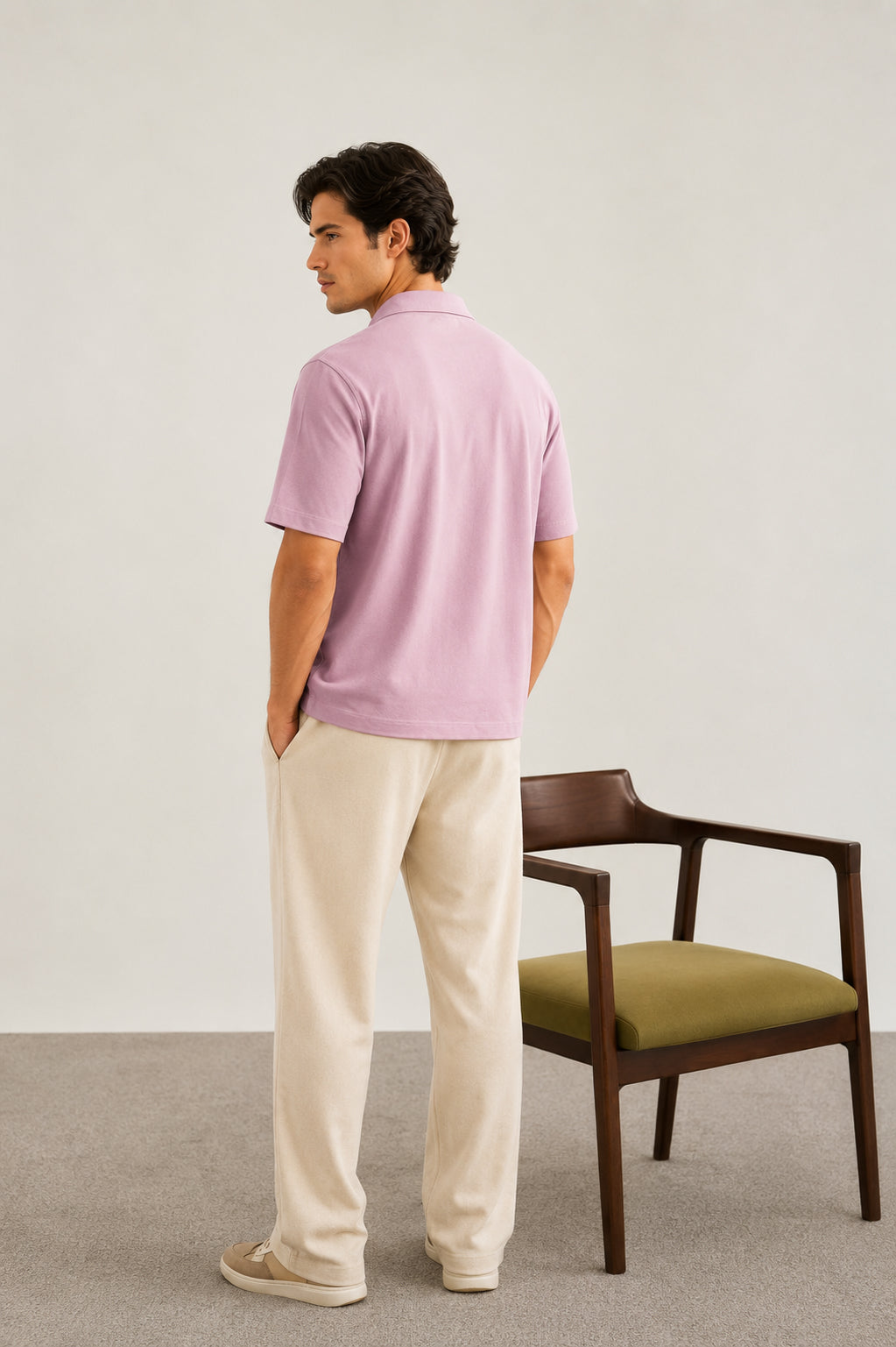 Light Pink Basic Zipper Polo - Smart Fit- Men