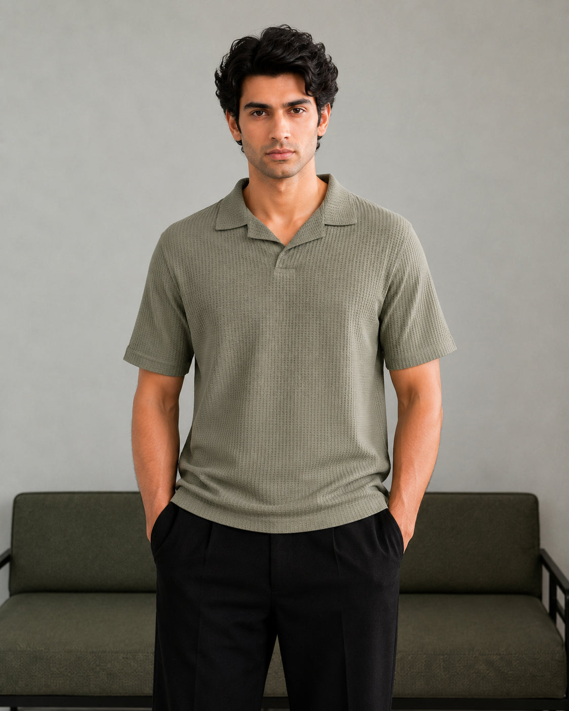 Olive Waffle Revere Polo - Smart Fit - Men - Men
