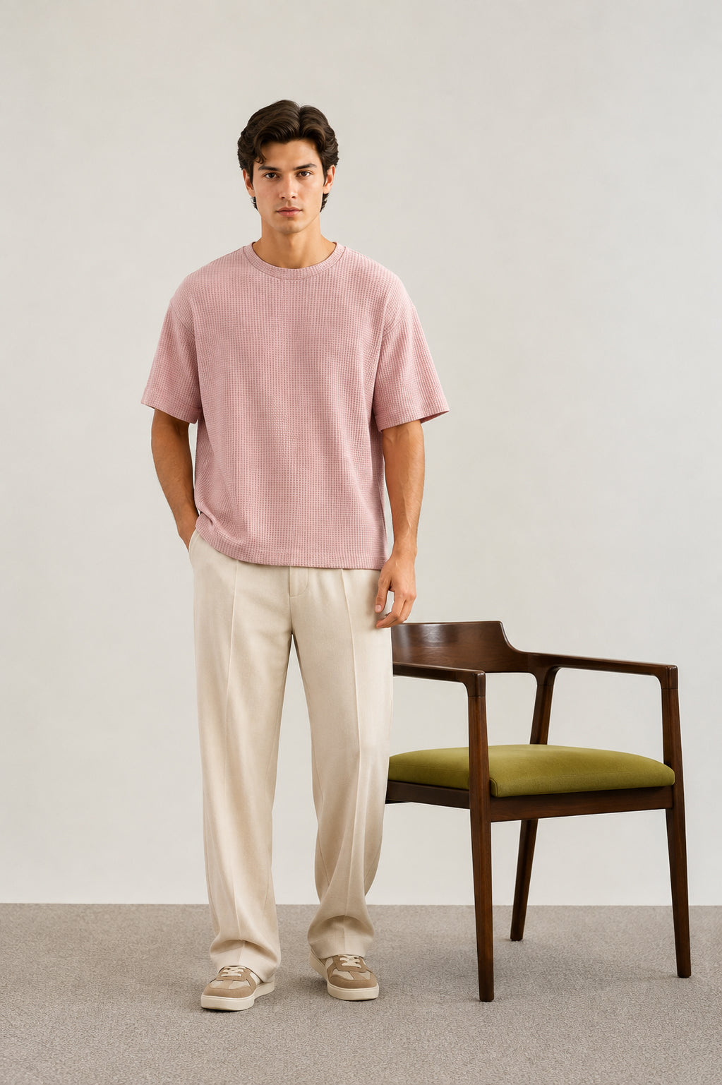 Pearl Pink Waffle Oversized Tee - Men