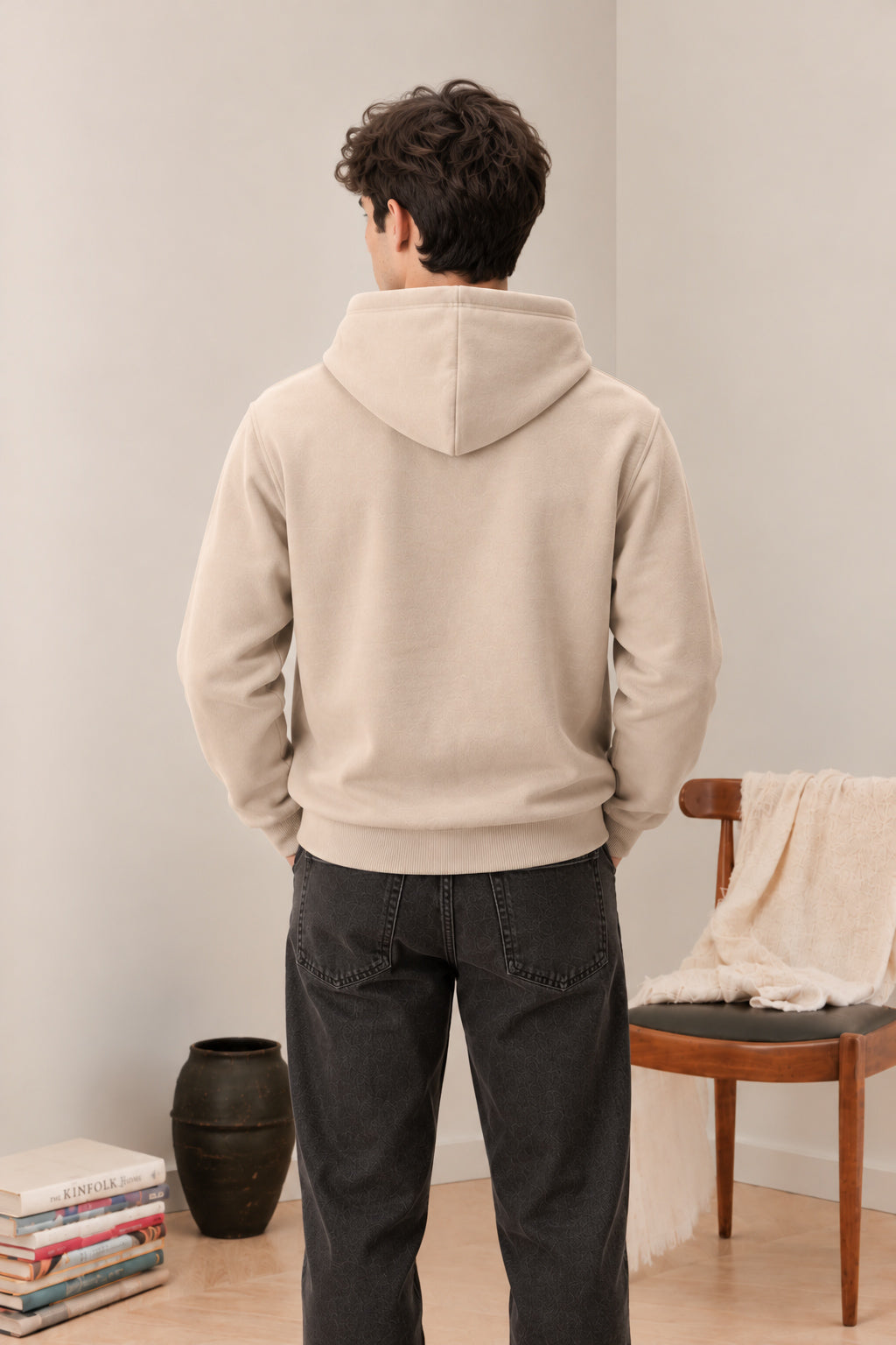 Beige Fleece Hoodie - Men