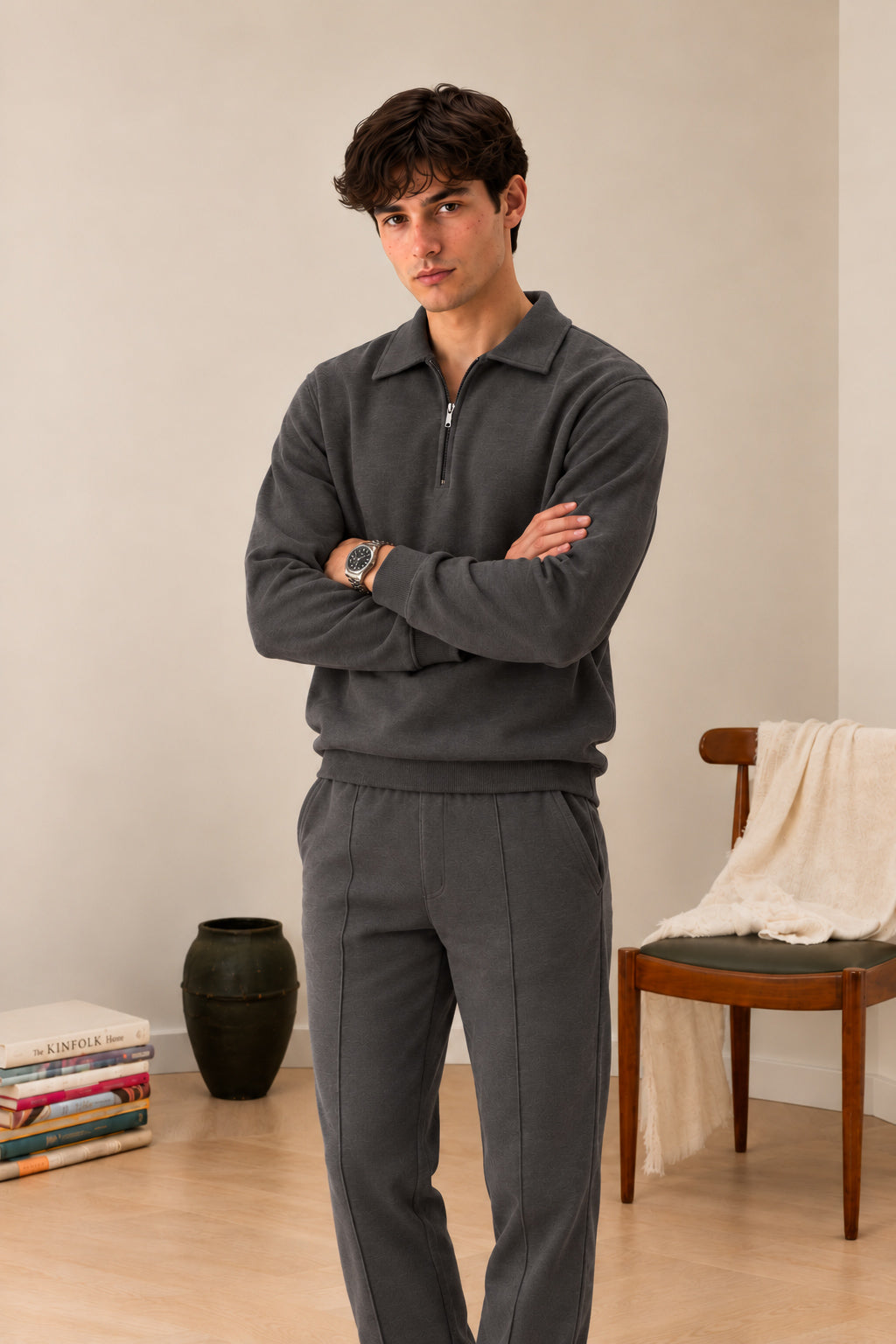 Deep Grey Interlock Co-ord Set - Men