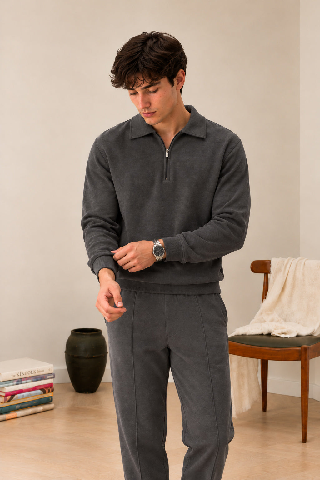 Deep Grey Interlock Co-ord Set - Men