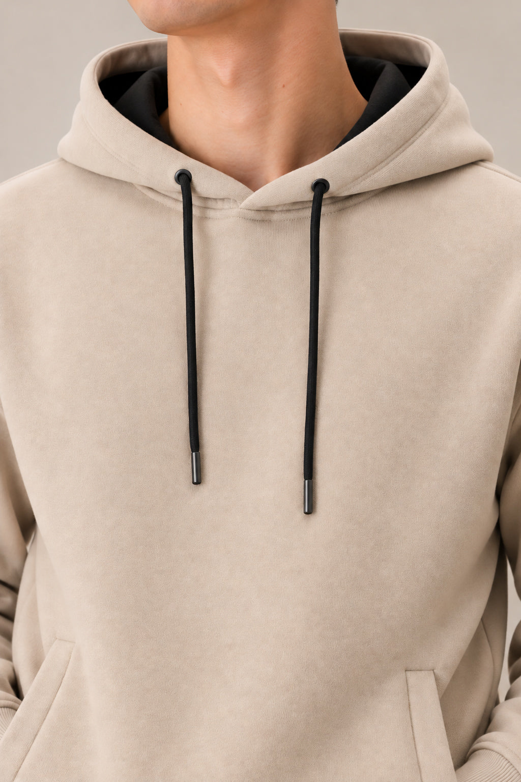 Beige Fleece Hoodie - Men