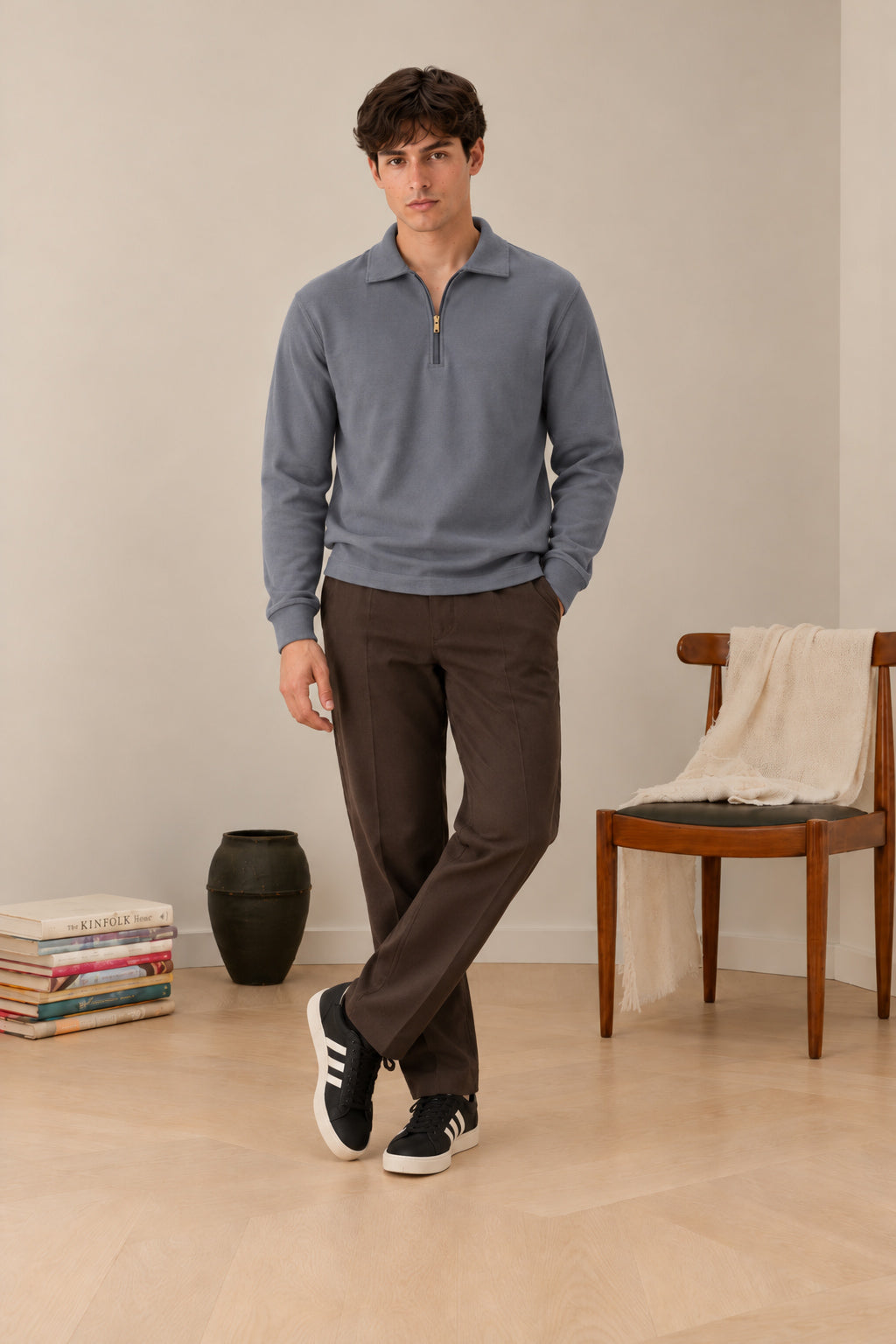 Sapphire Blue Interlock Zip Polo