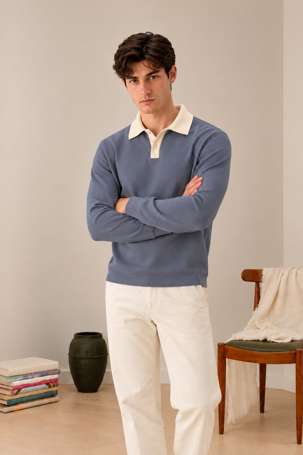 Sapphire Blue Contrast Collar Polo