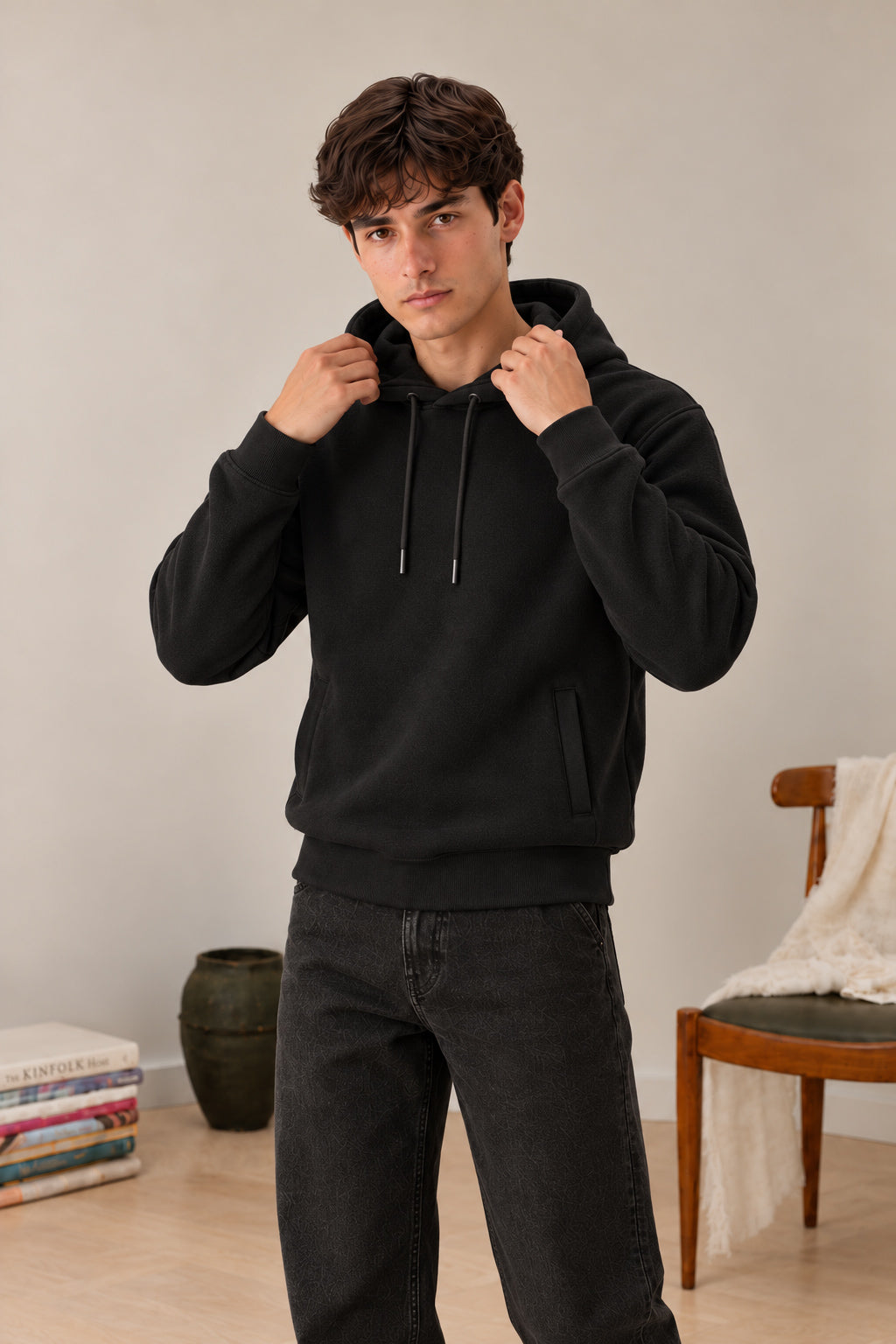 Black Puller Fleece Hoodie - Men