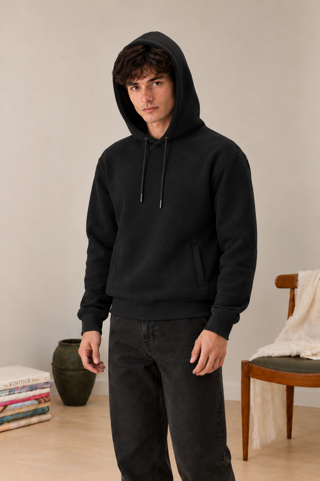 Black Puller Fleece Hoodie - Men