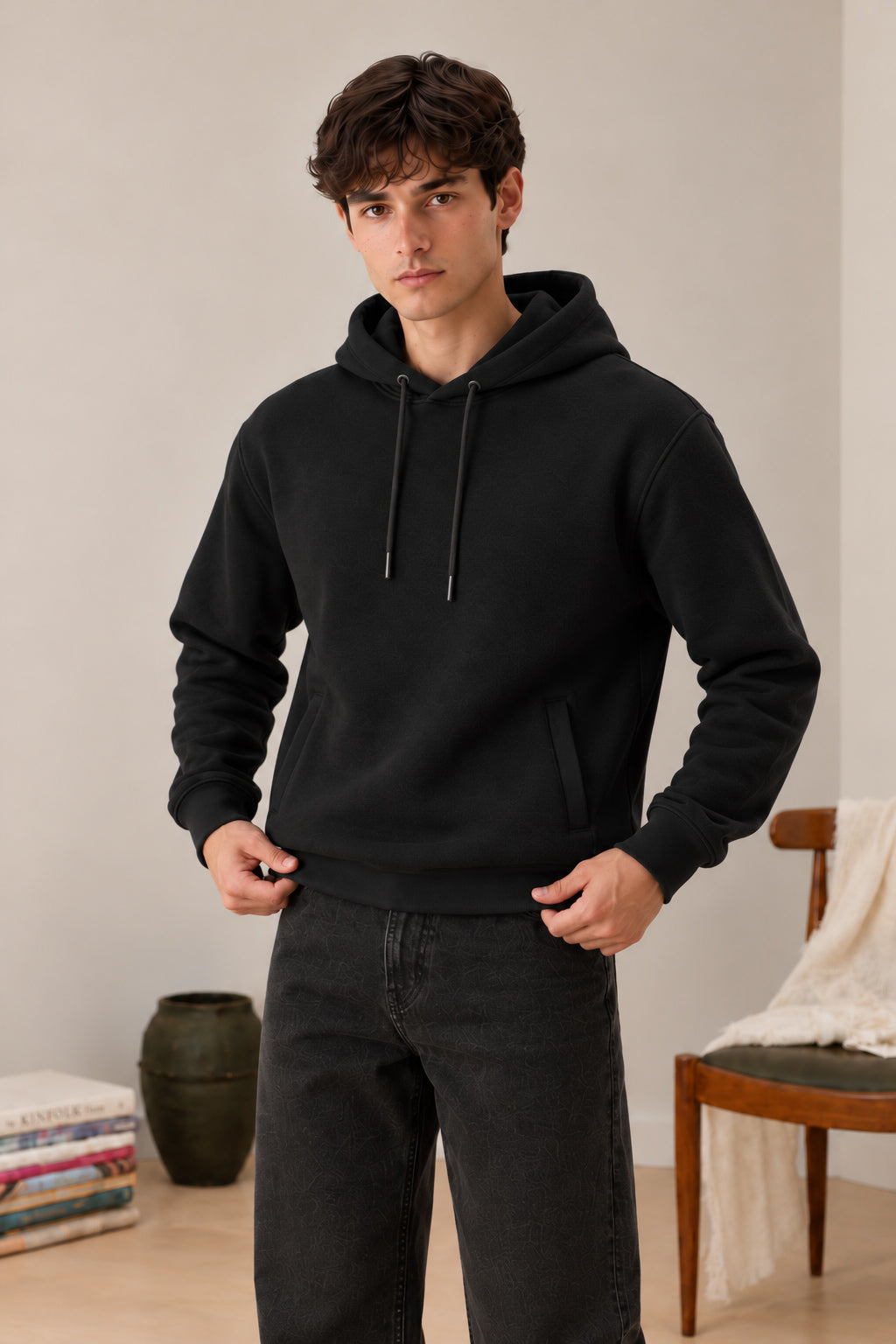 Black Puller Fleece Hoodie - Men