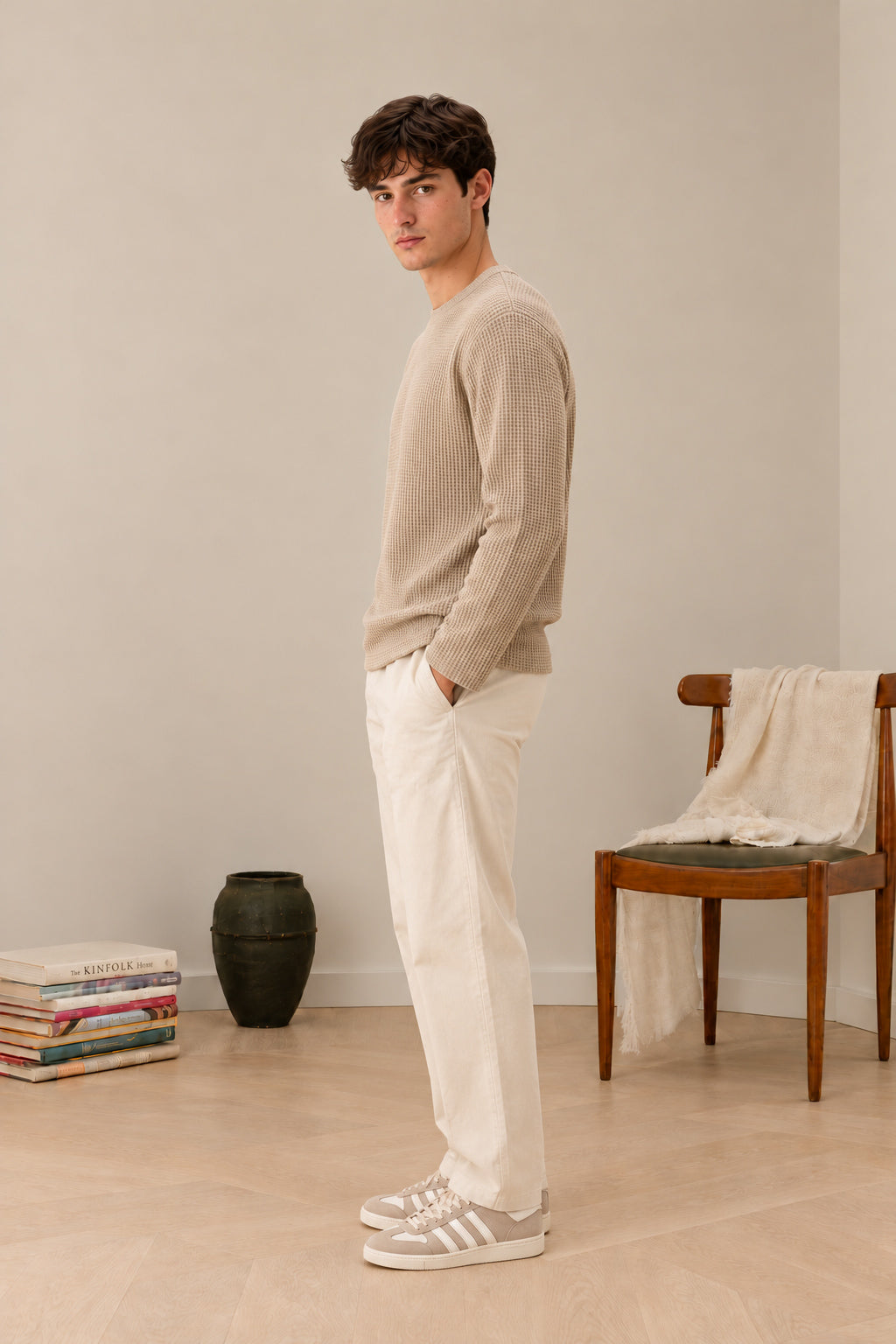 Beige Waffle Knit Tee