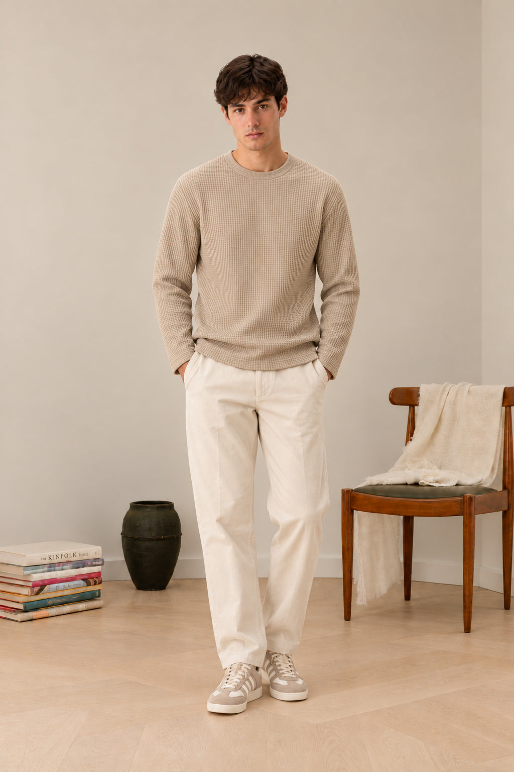 Beige Waffle Knit Tee