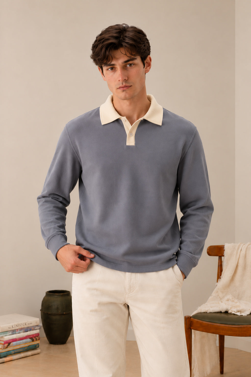 Sapphire Blue Contrast Collar Polo