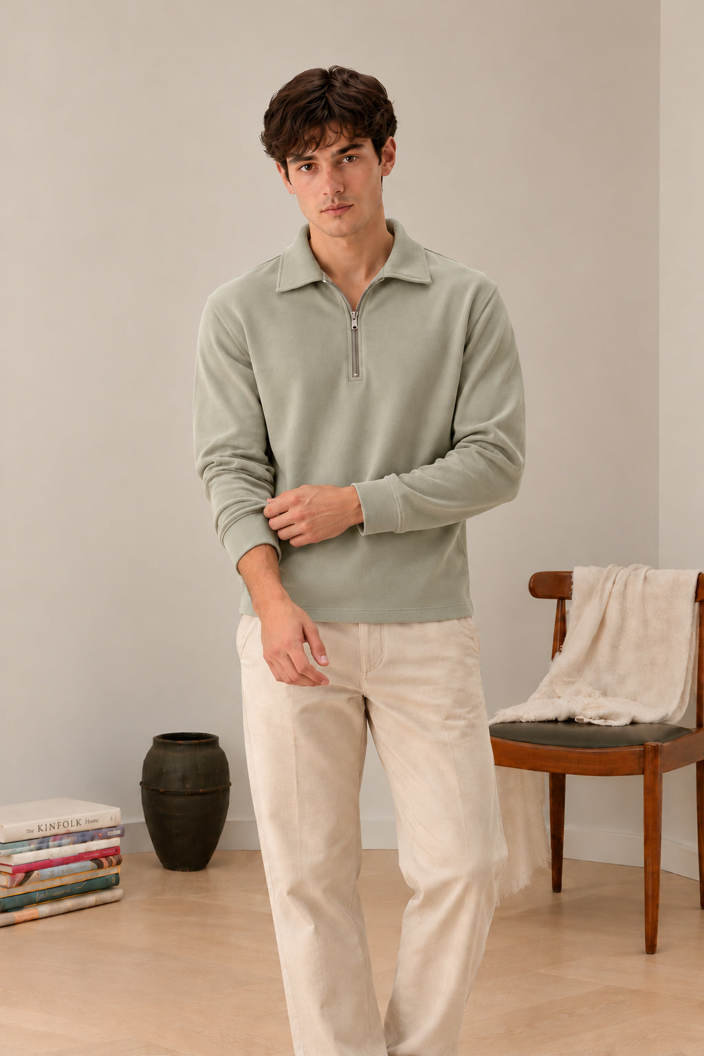 Pishtashio Green Interlock Zip Polo
