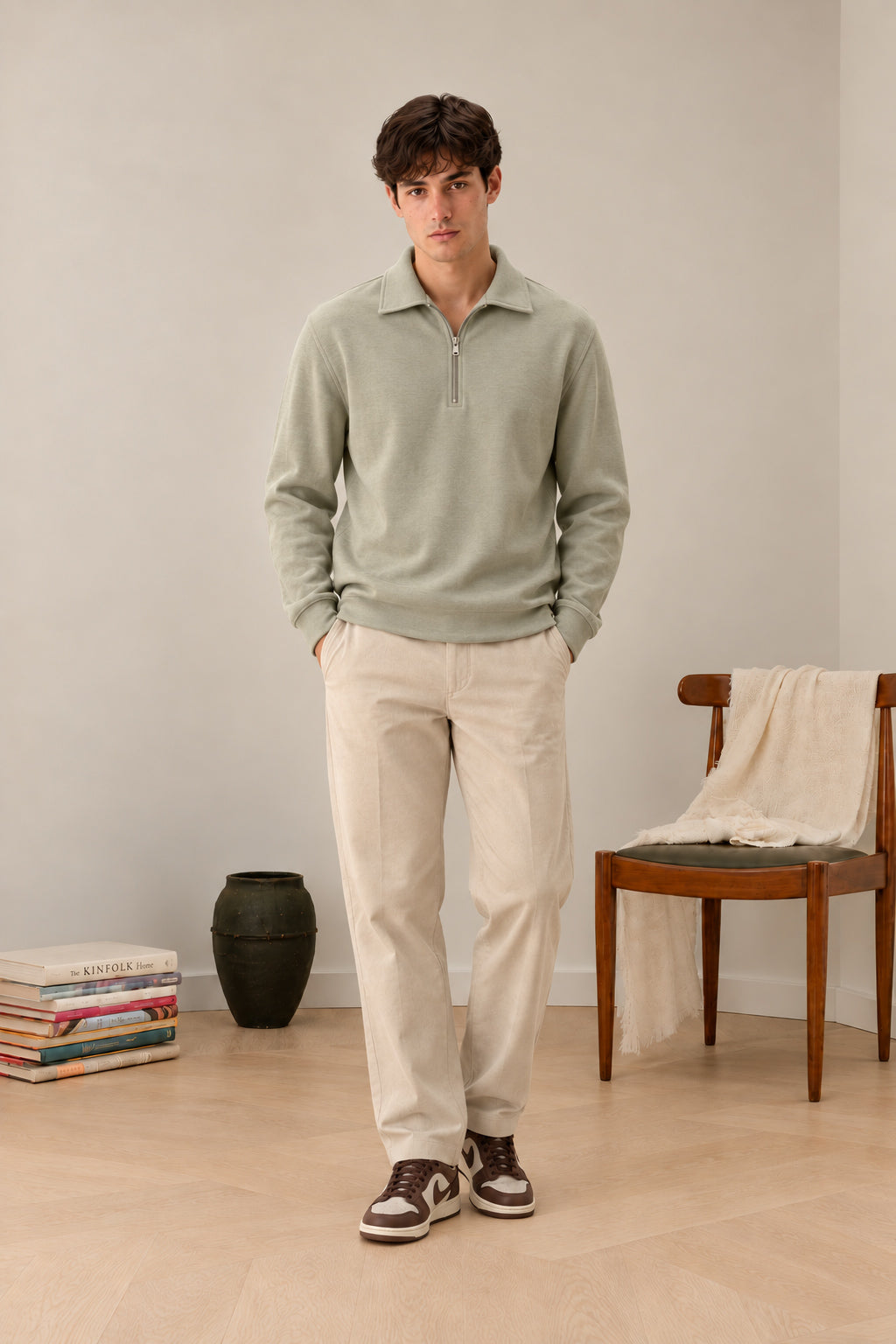 Pishtashio Green Interlock Zip Polo