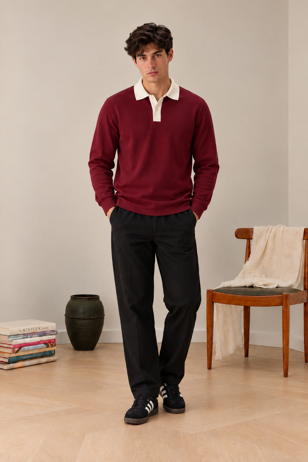 Maroon Contrast Collar Polo