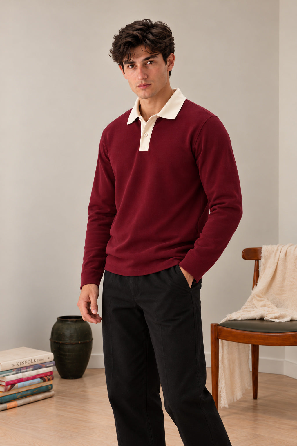 Maroon Contrast Collar Polo