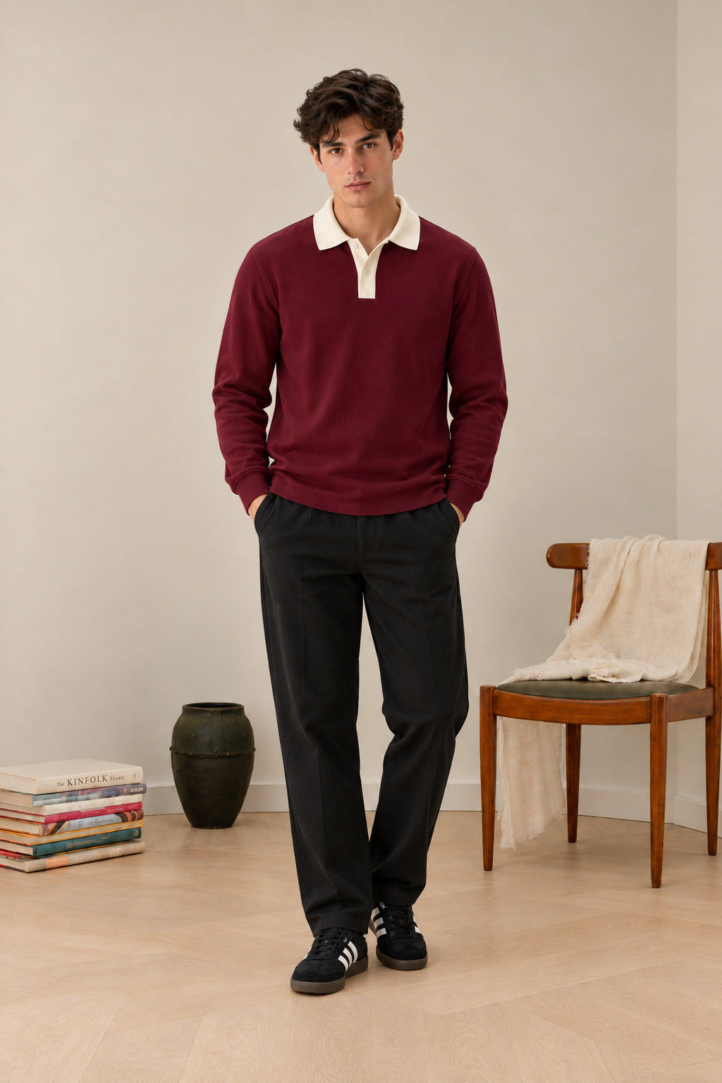 Maroon Contrast Collar Polo