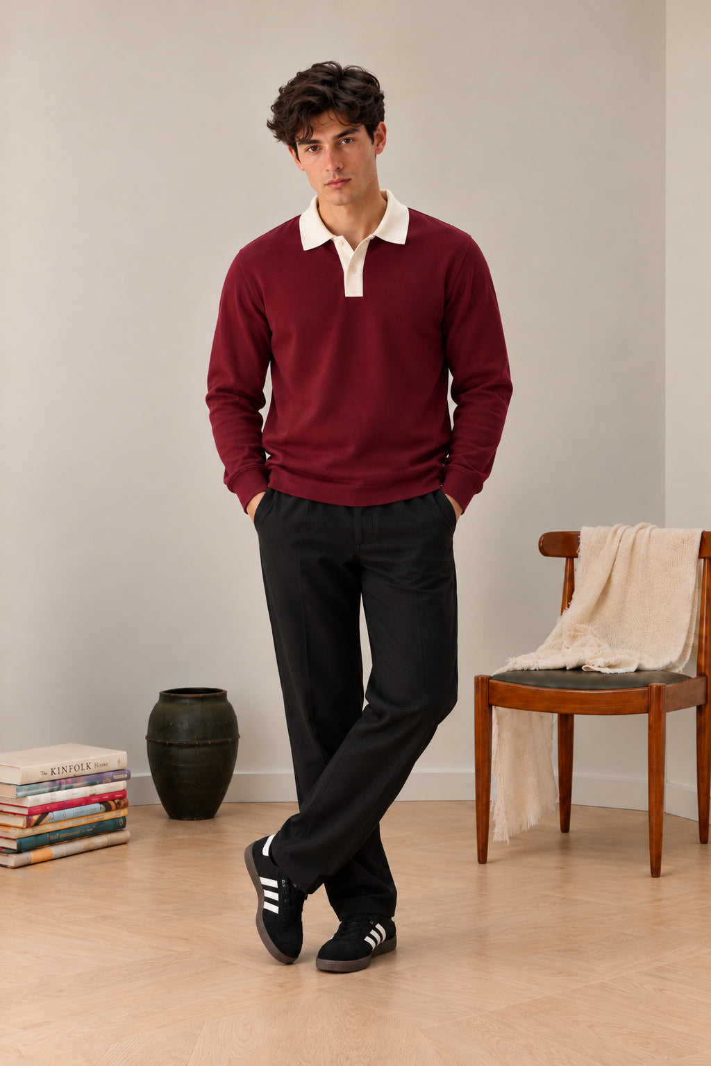 Maroon Contrast Collar Polo