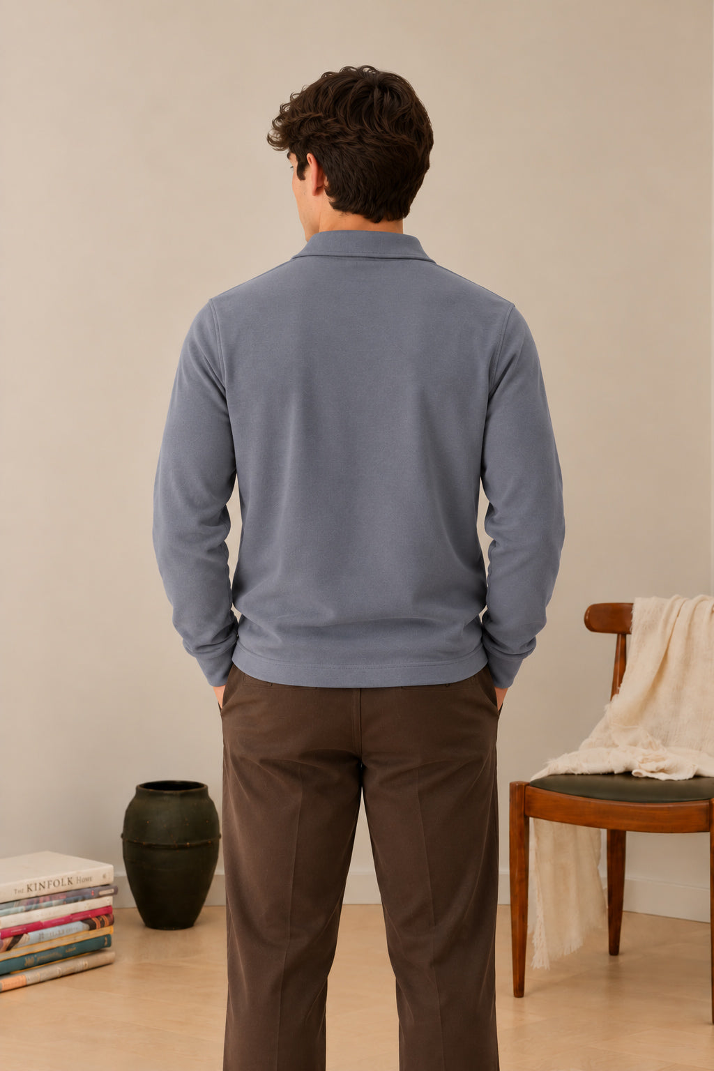 Sapphire Blue Interlock Zip Polo