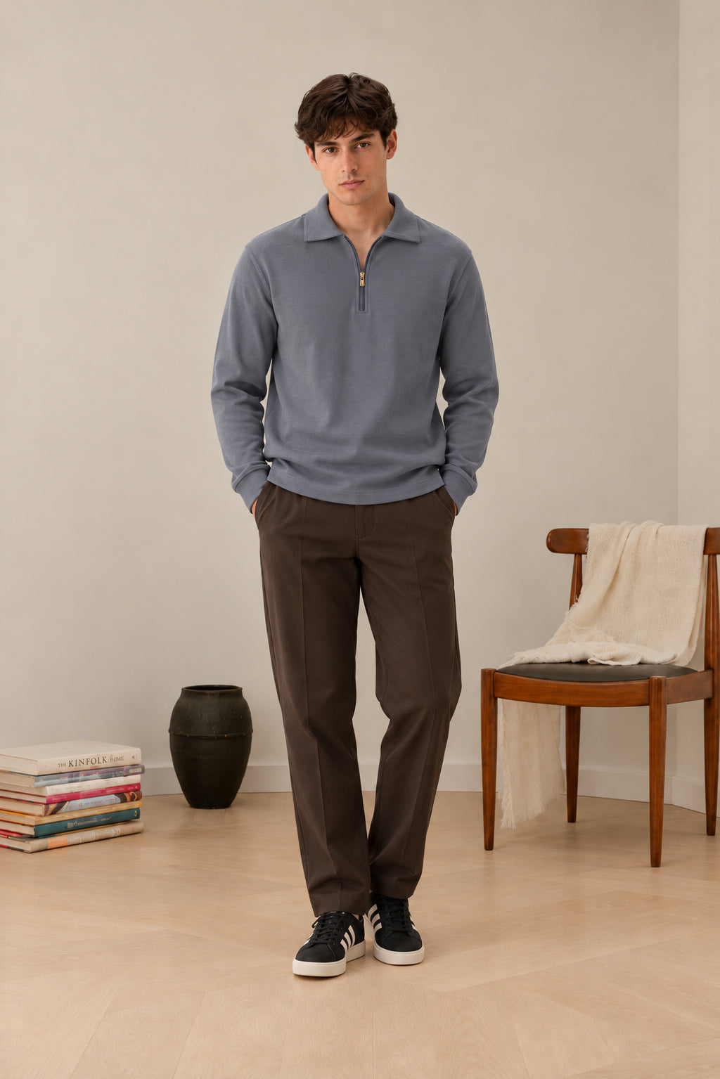 Sapphire Blue Interlock Zip Polo