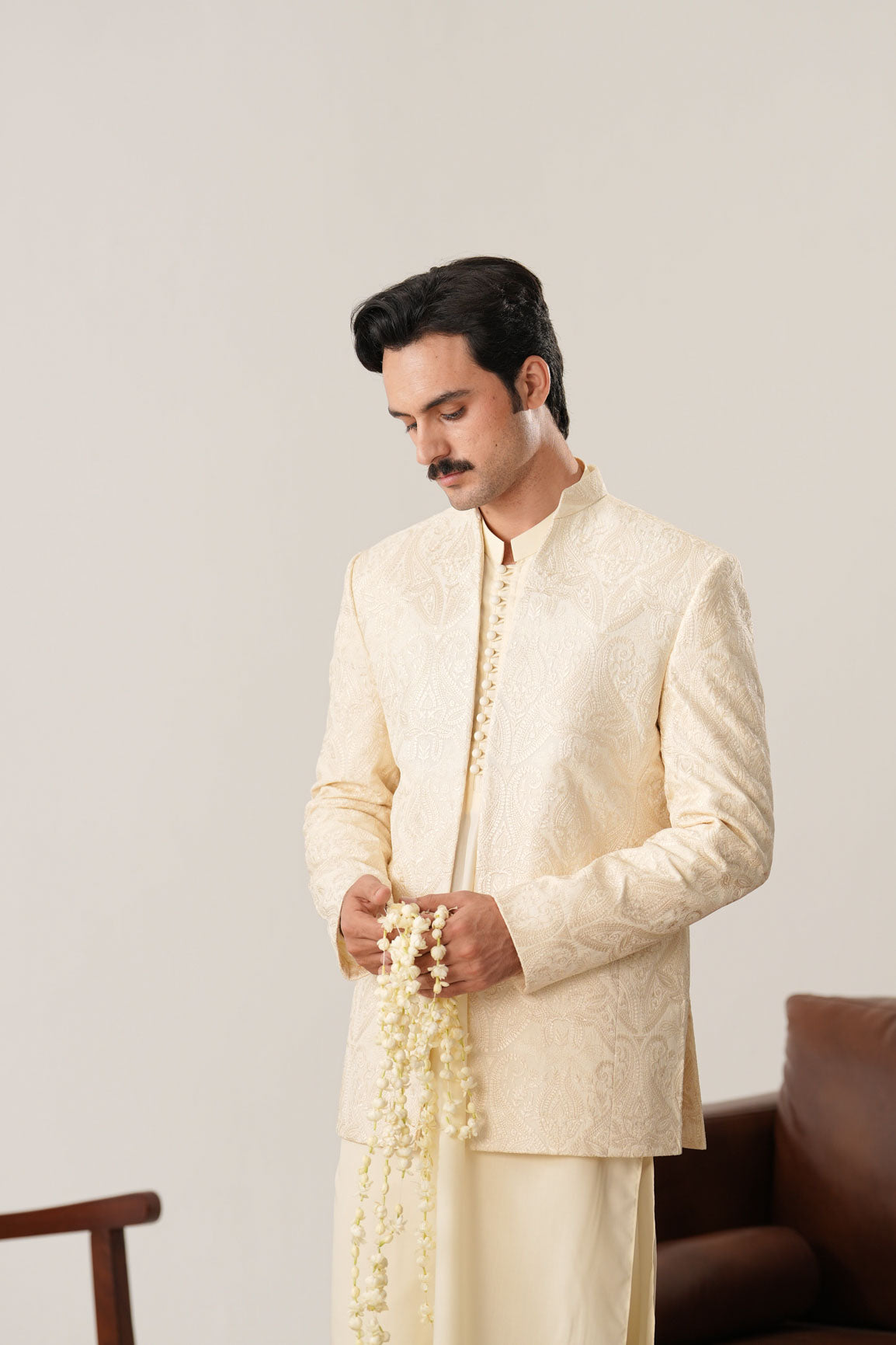Bosky Kurta Trouser with Embroidered Open Prince Coat - 3PC