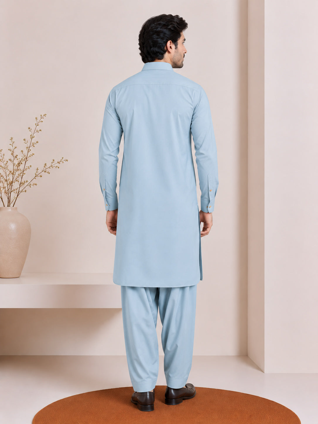 Sky Blue French Collar Kameez Shalwar - Men - Men