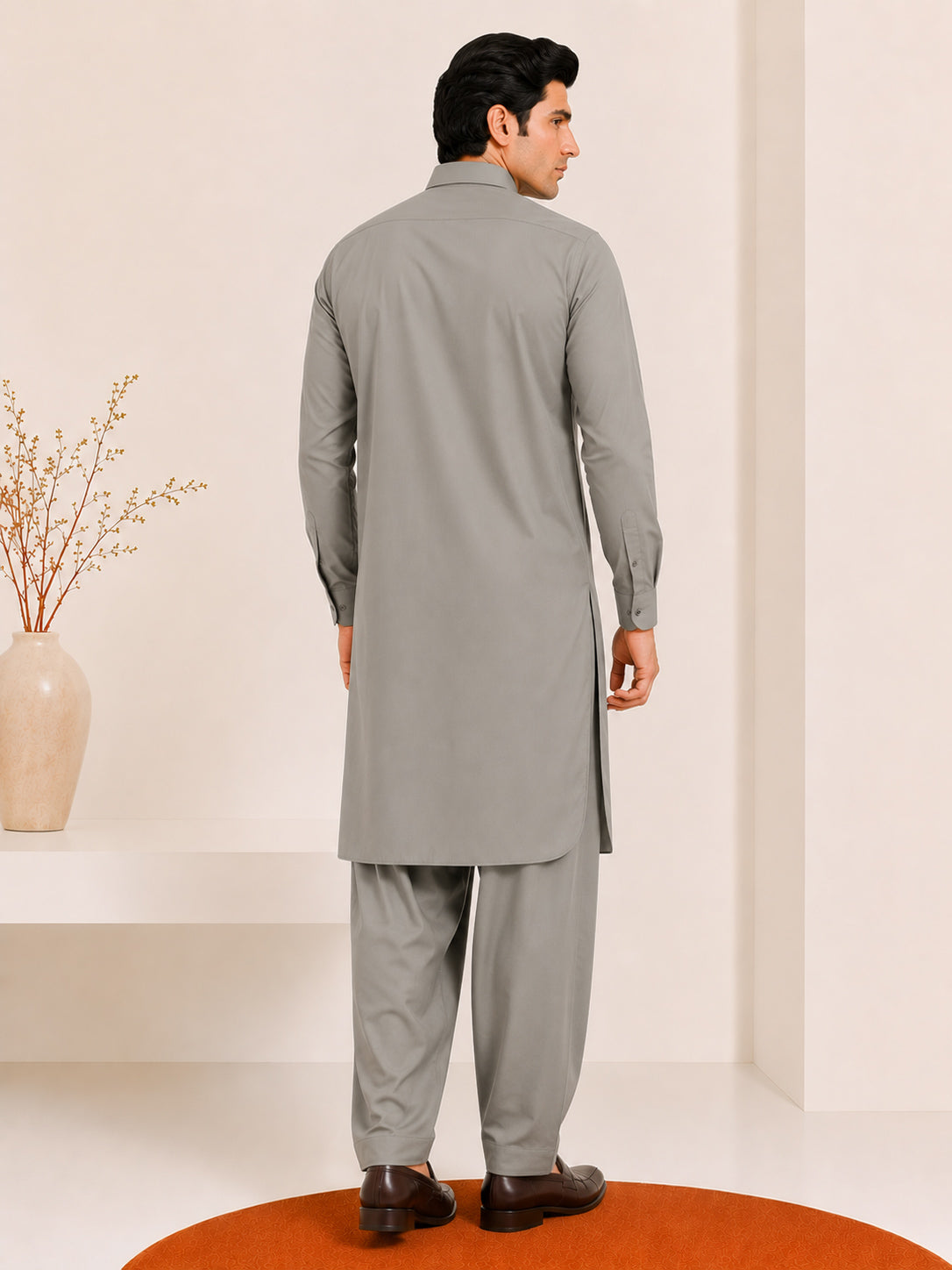 Sand Grey French Collar Kameez Shalwar - Men - Men